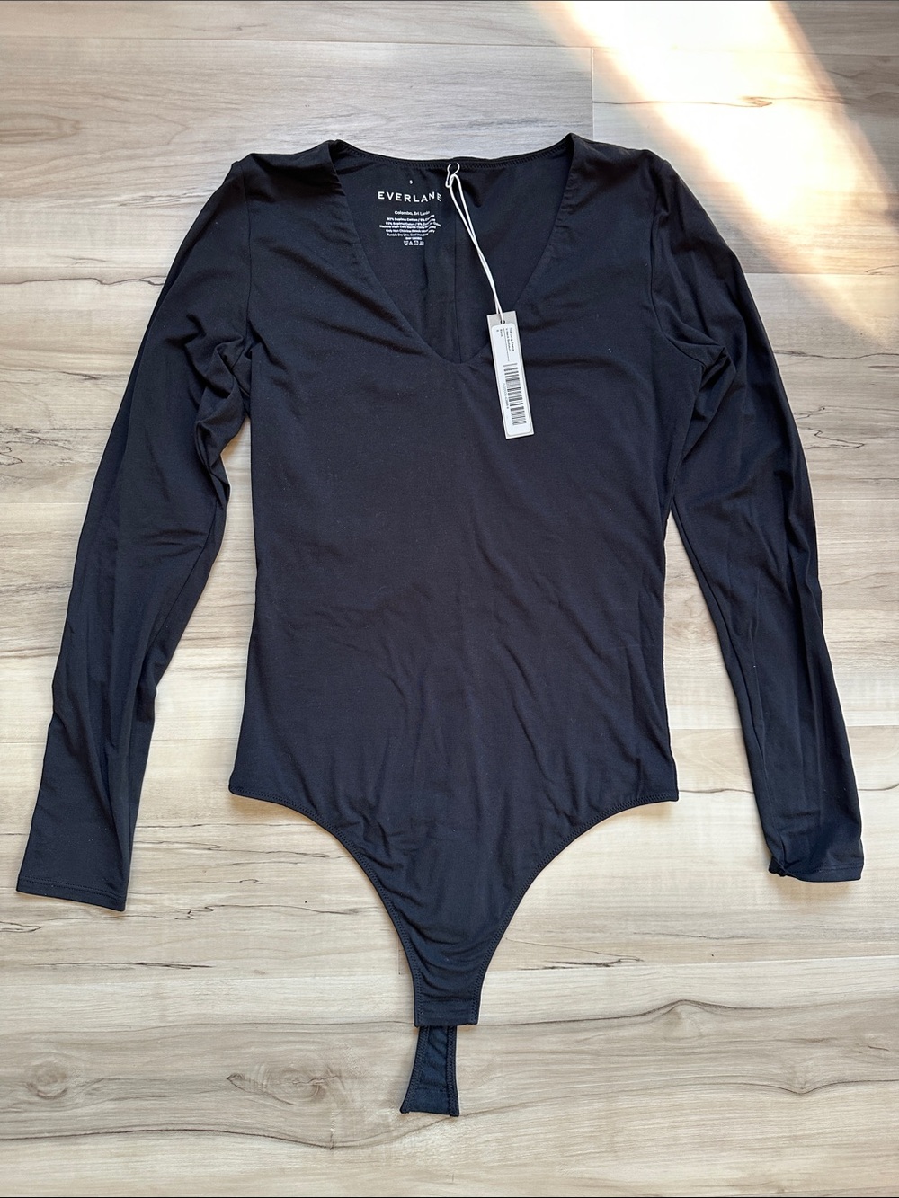 Everlane Black Long-Sleeve V-Neck Bodysuit